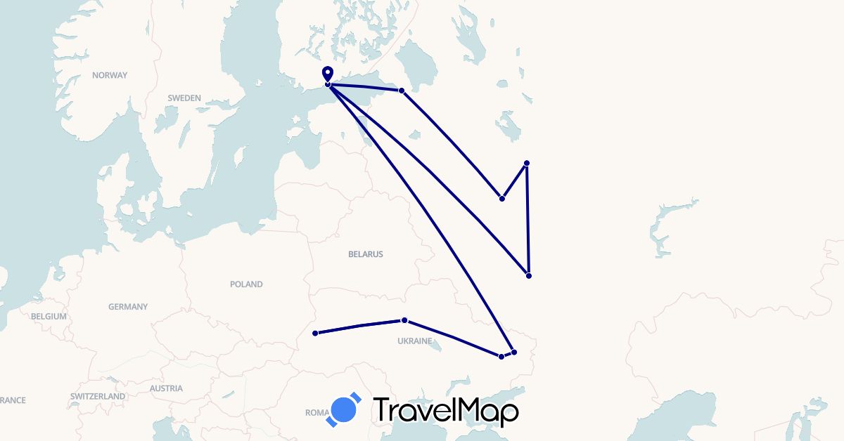 TravelMap itinerary: driving in Finland, Russia, Ukraine (Europe)